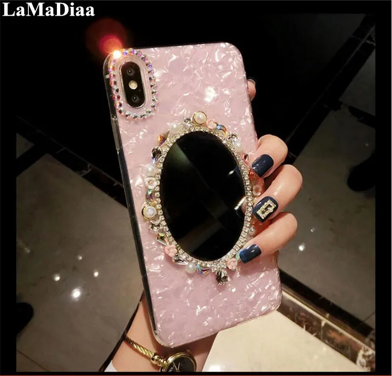 Luxury Diamond Marble Makeup Mirror Phone Case For iphone 7 8 Plus 11 12 Mini 13 Pro MAX X XR XS Soft Cover | Мобильные телефоны и