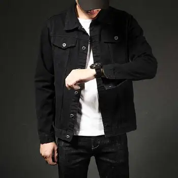 

Autumn men's denim jacket Korea solid color Harajuku style color printing jacket Slim tide men's denim clothing handsome 2019