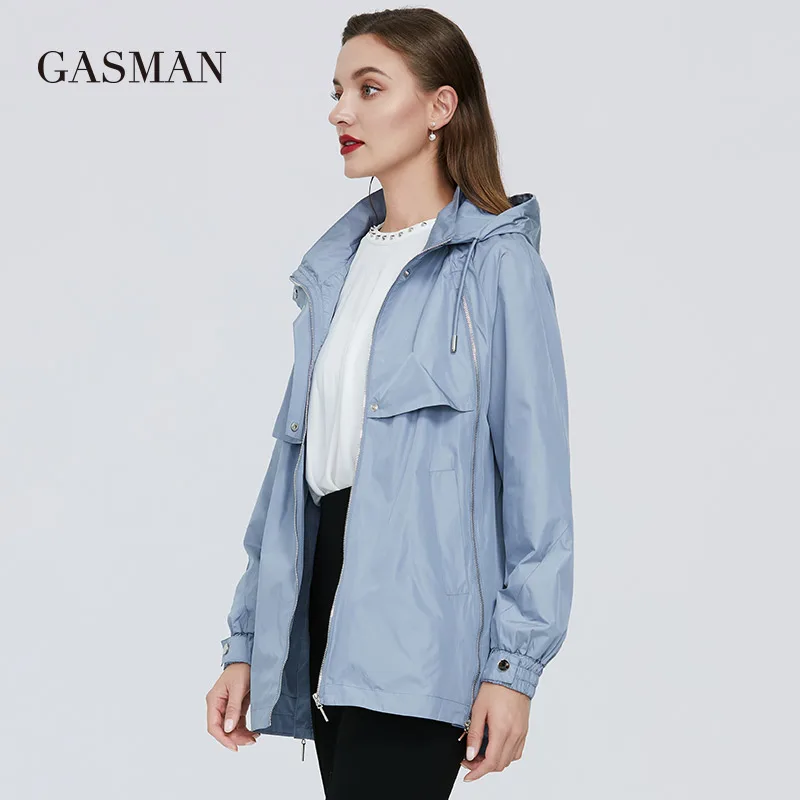 GASMAN 2020 Autumn windbreaker trench jackt for Women casual grey zipper Windproof trench coat Female hooded warm spring outwear