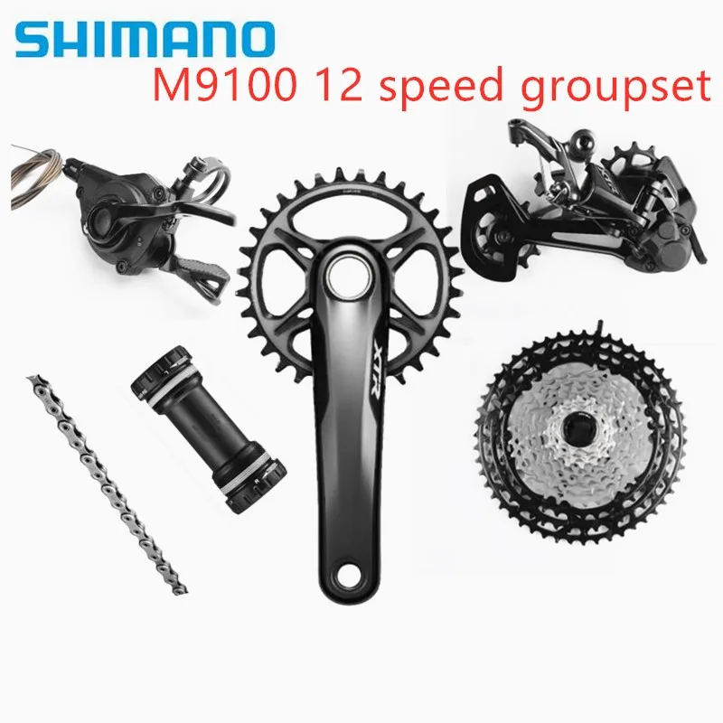 Shimano XTR M9100 170/175 32T 10-51T 카세트 12 속도 그룹 세트 리어 디레일러 SGS 51T 우측 시프터 레버 116 링크 체인 BB