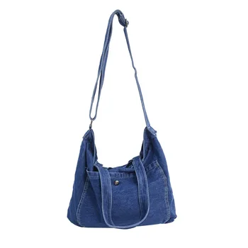

New denim handbag fashion brand large capacity shopping bag tooling leisure travel convenient one-shoulder messenger bag