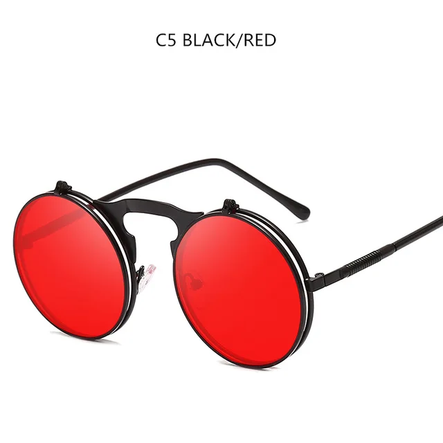 MOLNIYA, новинка, стимпанк, солнцезащитные очки, круглые, металлические, OCULOS De Sol, для женщин, стиль ретро, флип, круговой, двойной металл, солнцезащитные очки для мужчин - Цвет линз: 4