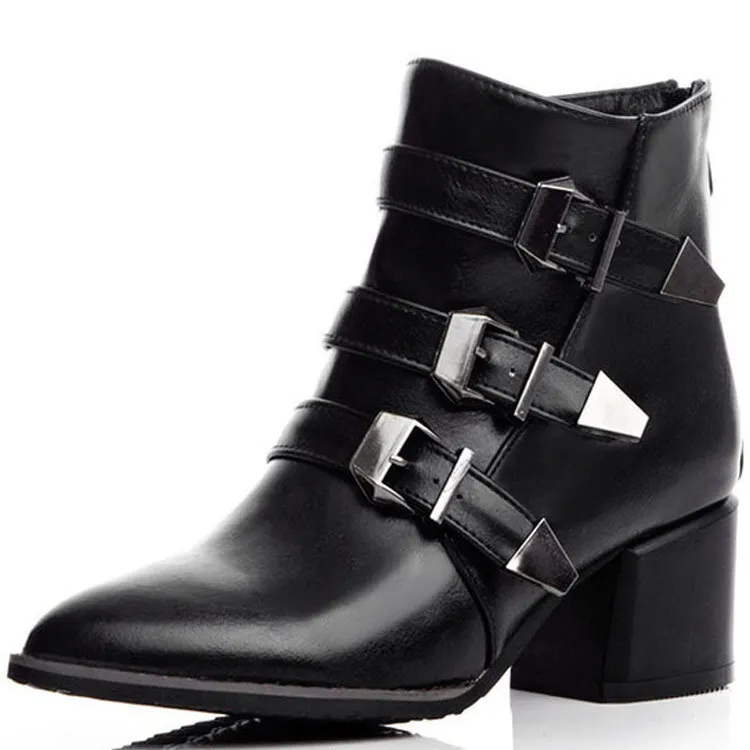 

Belt Buckle Locomotive Boots Sharp Woman Boots High With Short Boots