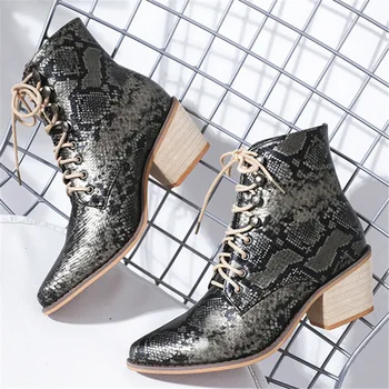 

2019 autumn new high-heeled boots women fashion simple snakeskin comfortable casual high-heeled boots