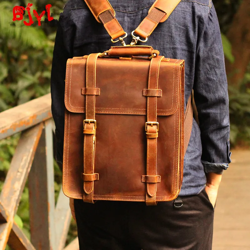 Crazy Horse Leather Retro Men's Backpack Men Handmade First Layer ...