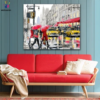 

DIY colorings pictures by numbers with colors Rainy street side scenery picture drawing painting by numbers framed Home