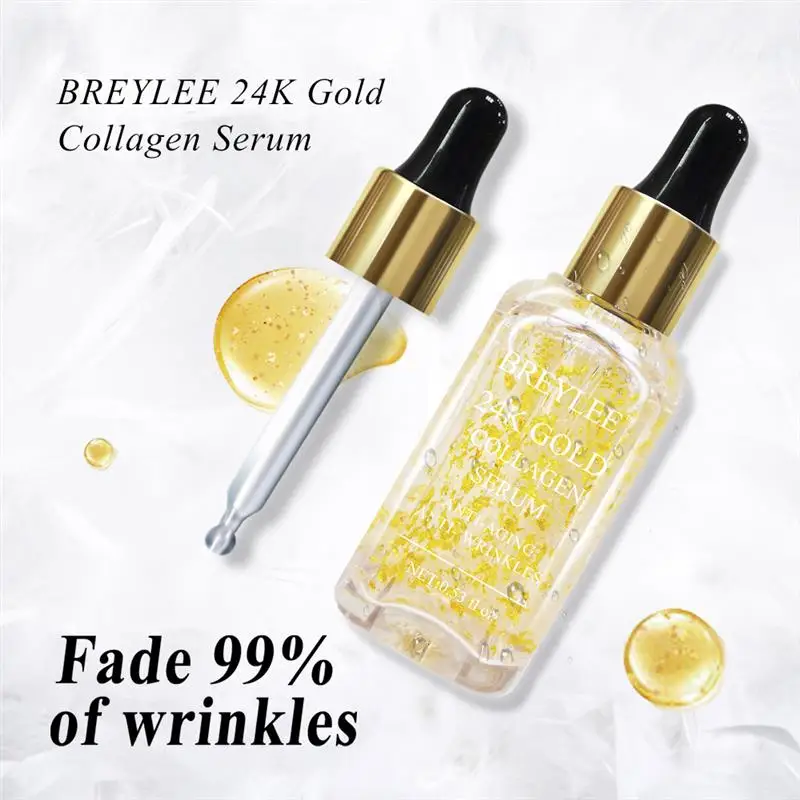 BREYLEE 24k Золотая сыворотка коллаген для лица увлажняющая эссенция подтягивающая анти-против старения-морщины отбеливающая уход за кожей лица 15 мл