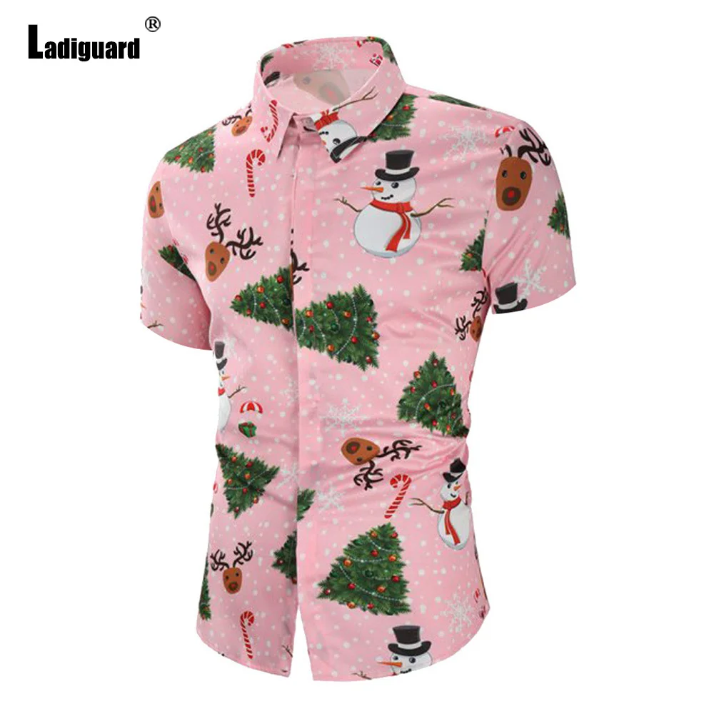 

Ladiguard Casual Shirt blusas Mens Streetwear 2023 Single-breasted Top Lepal Collar Holiday Christmas Print Mens Blouse Homme