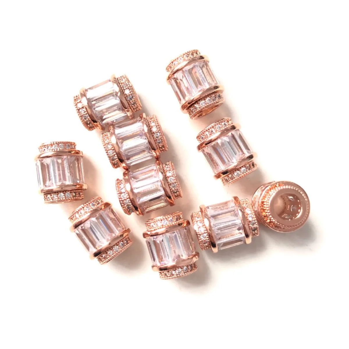 10pcs 12mm Clear Zirconia Paved Hole Spacers Beads for Women Bracelet Girl Necklace Earring Making Gold-Plate Jewelry Wholesale
