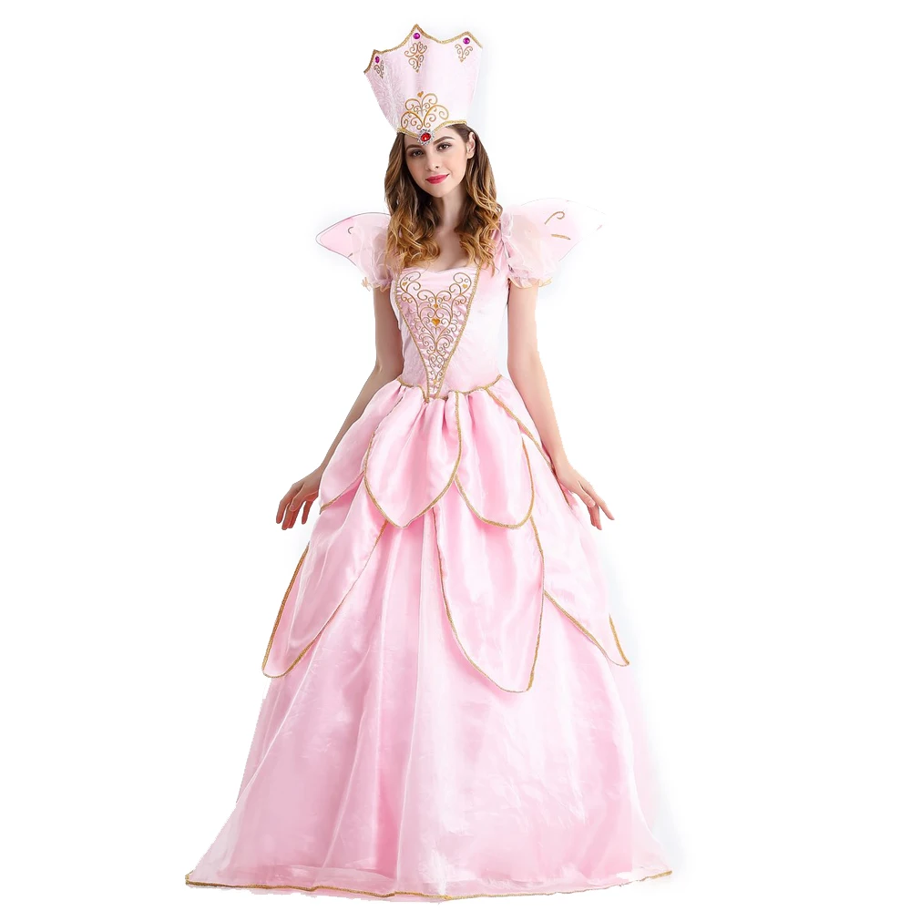

New Fashion Pink Princess Costume for Women Adult Fancy Dress With Hat Flower Pretty Woman Costume Halloween