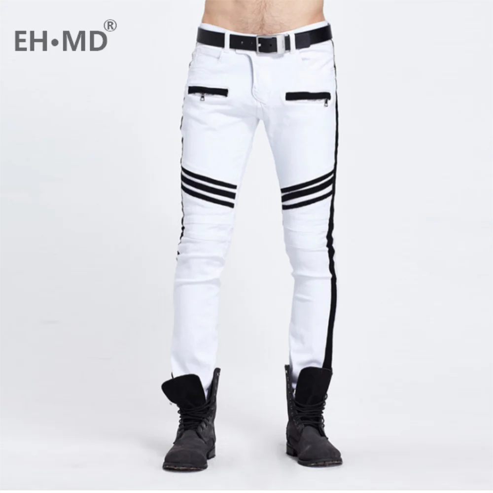 EH·MD® 2020 New Jeans Men Black and White Folding Oversize European and American Zipper Decorative Denim Feet Pants Slim Fit EH·MD® 2020 New Jeans Men Black and White Folding Oversize European and American Zipper Decorative Denim Feet Pants Slim Fit