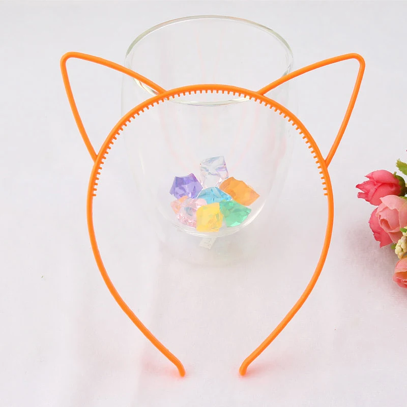 Cat Ear Orange 12 шт/лот Единорог ободок для вечеринки головная повязка базовый сплошной цвет пластиковый ободок для волос обруч для волос девушки/женщины вечерние аксессуары для волос - Цвет: Cat Ear Orange
