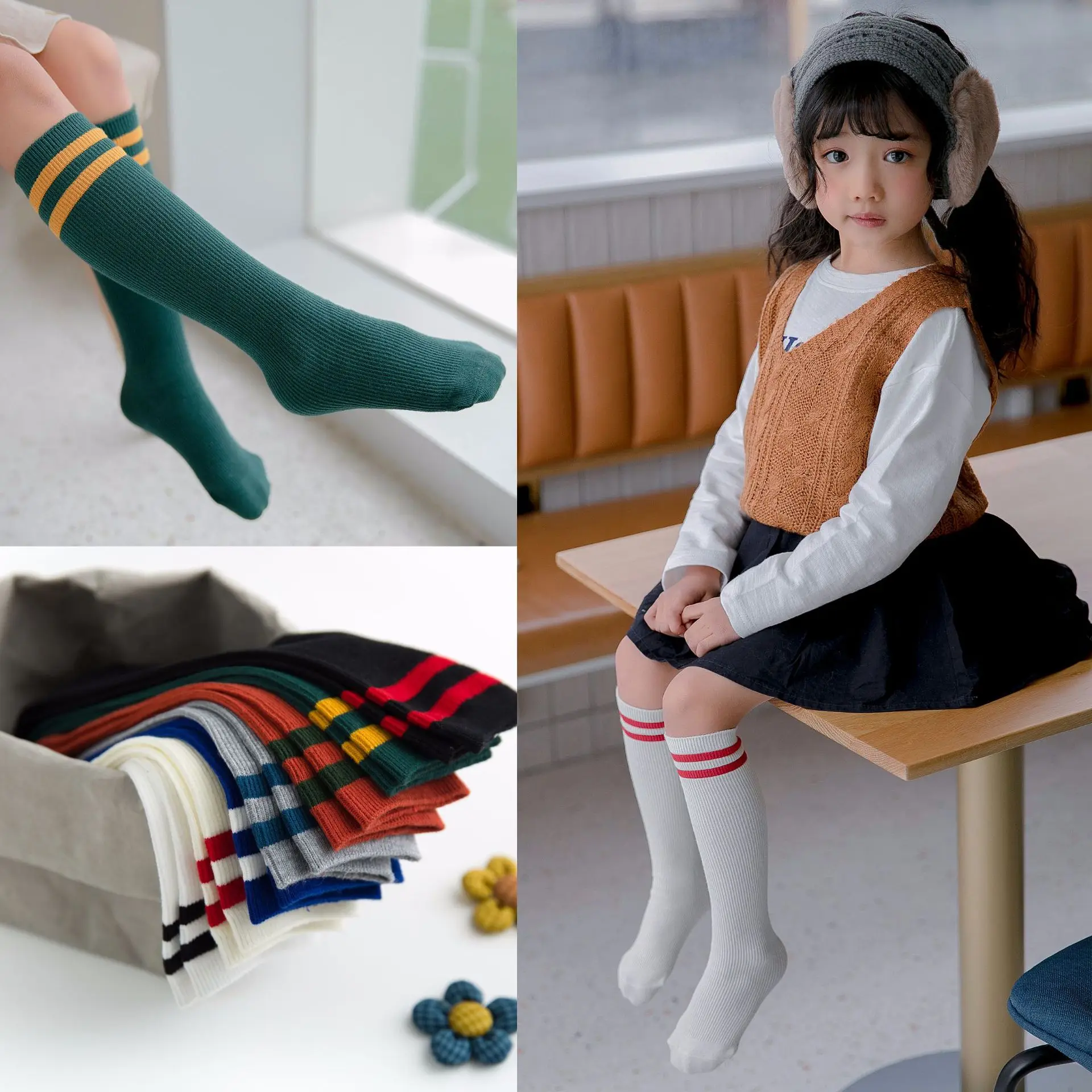 

Children's Socks Spring Thin Tube Socks Two Bars Solid Color Knee Length Socks Bunching Socks Men And Women Child Baby