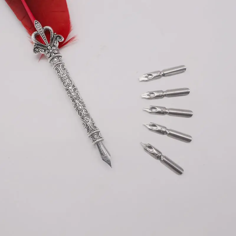 Vintage Schrijven Veer Pen Metalen Delicate Pen Mooie Schrijven Briefpapier Set Valentine Kerstcadeau