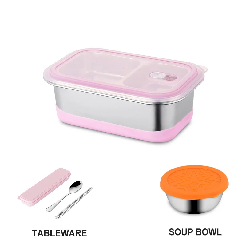 Pink set ONEUP коробка для ланча из нержавеющей стали с отделениями портативная порционная коробка Bento для хранения еды контейнер с посуда герметичная экологичная - Цвет: Pink set