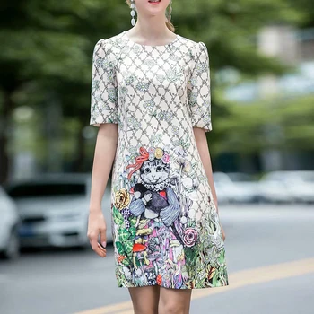 

HIGH QUALITY New Stylish Fashion 2020 Designer Runway Dress Women's O-Neck short sleeve vintage Floral Print Dress