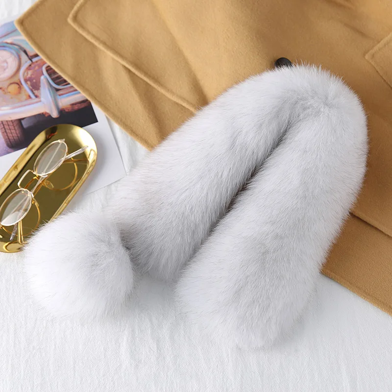 Светло-серый Lantafe меховой шарф женский зимний шарф Шея согревает аксессуары Hairball натуральный мех шарф цвет черный белый легко подобрать - Цвет: Светло-серый