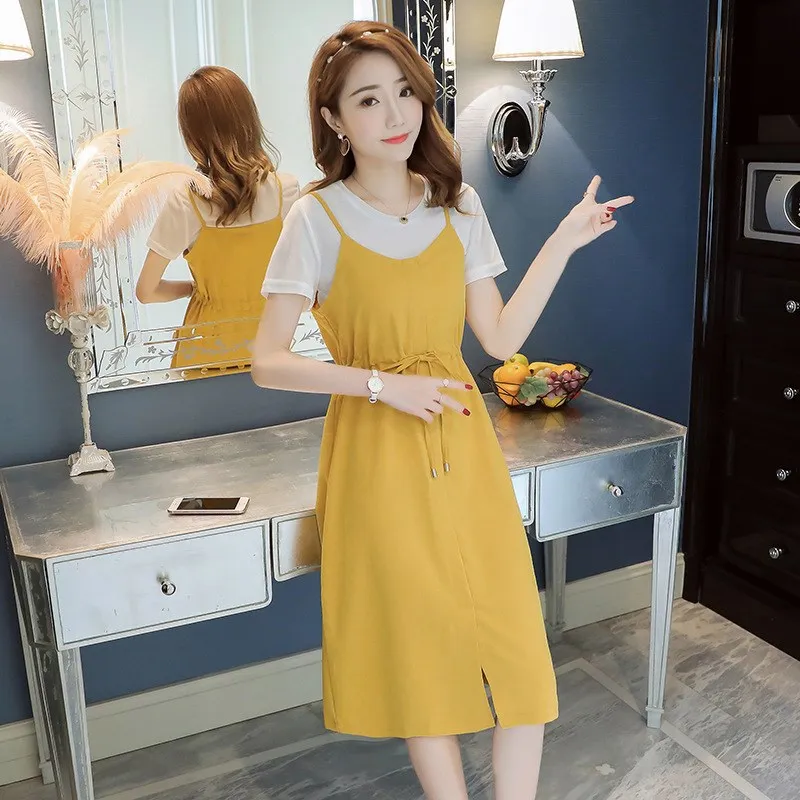 

Lactation Garment Camisole Two-Piece 2019 Summer Mid-length Short-sleeve Dress Hot Mom Postpartum Nursing Clothes Fashion
