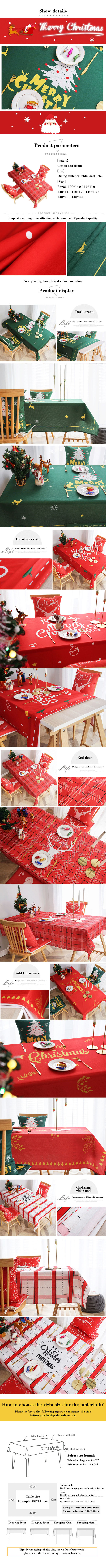 Christmas Day Red Cotton and Linen Velvet Rectangular Tablecloth Festive Desk Coffee Table Cloth Cover Towel