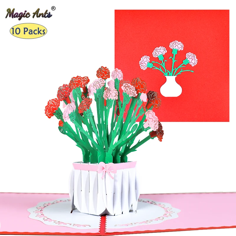 10 Pack 3D Carnation Pop-Up Flowers Card for Mothers Thanksgiving Day Anniversary Birthday Gift Valentine's Wholesale | Дом и сад