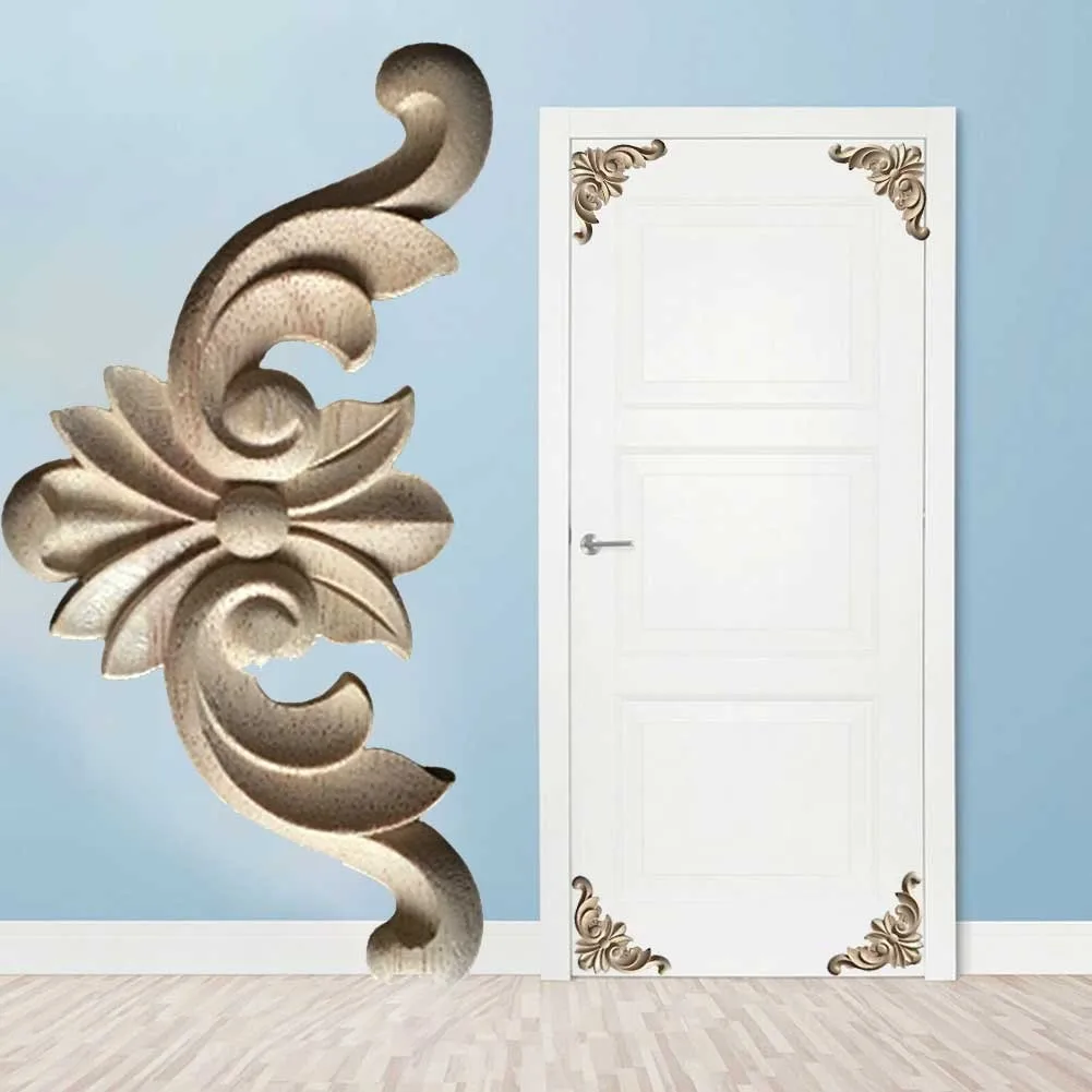 Wooden Carved Corner Onlay Furniture Applique Mouldings Decal DIY Home Decor Decorate Board Cabinets Furiture 4PC ornament crafts wooden figurine crafts glass fruit pendants