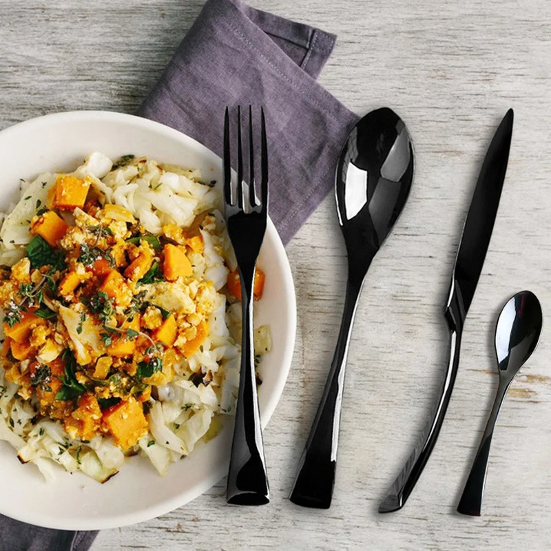 

24pcs Black Cutlery Christmas Dinnerware Stainless Steel Steak Knives Fork Spoon Wedding Tableware Restaurant Dinner set Kitchen