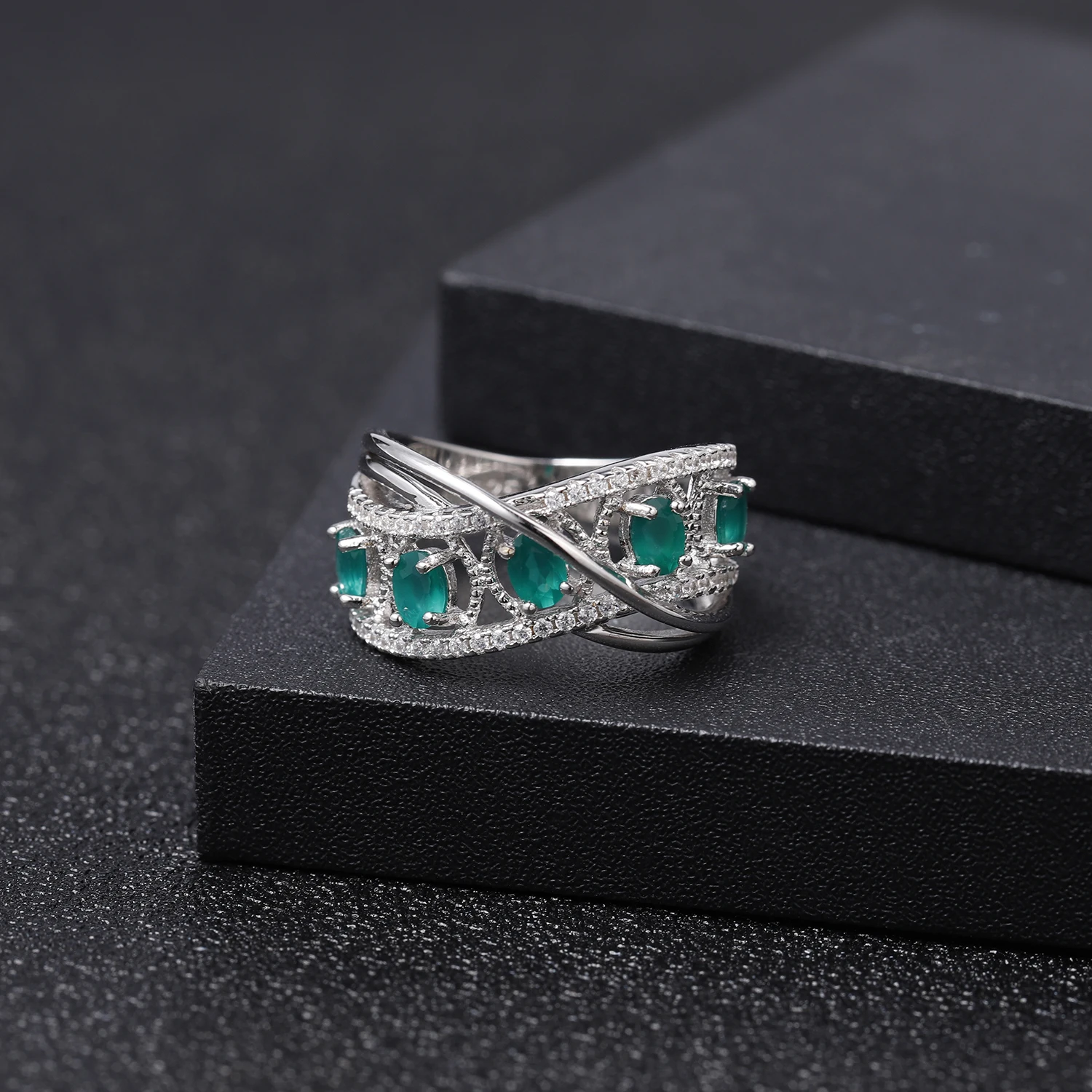 GEM'S балетное 925 пробы, серебряное кольцо с разрезом, кольцо на палец, ювелирное изделие, натуральный зеленый агат, натуральный камень, кольцо для женщин, рождественский подарок