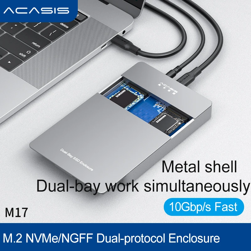 Acasis Dual-Bay M2 SSD Case NVME/NGFF Enclosure Dual protocol SATA USB Type C 3.1 GEN Disk Box For 2230/2242/2260/2280 | Компьютеры и