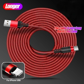 5m/8m Long Charging Cable for Lightning/Type C/USB Micro Durable Nylon Braided Charging Wire for IOS/Android phone Fast Charger 10