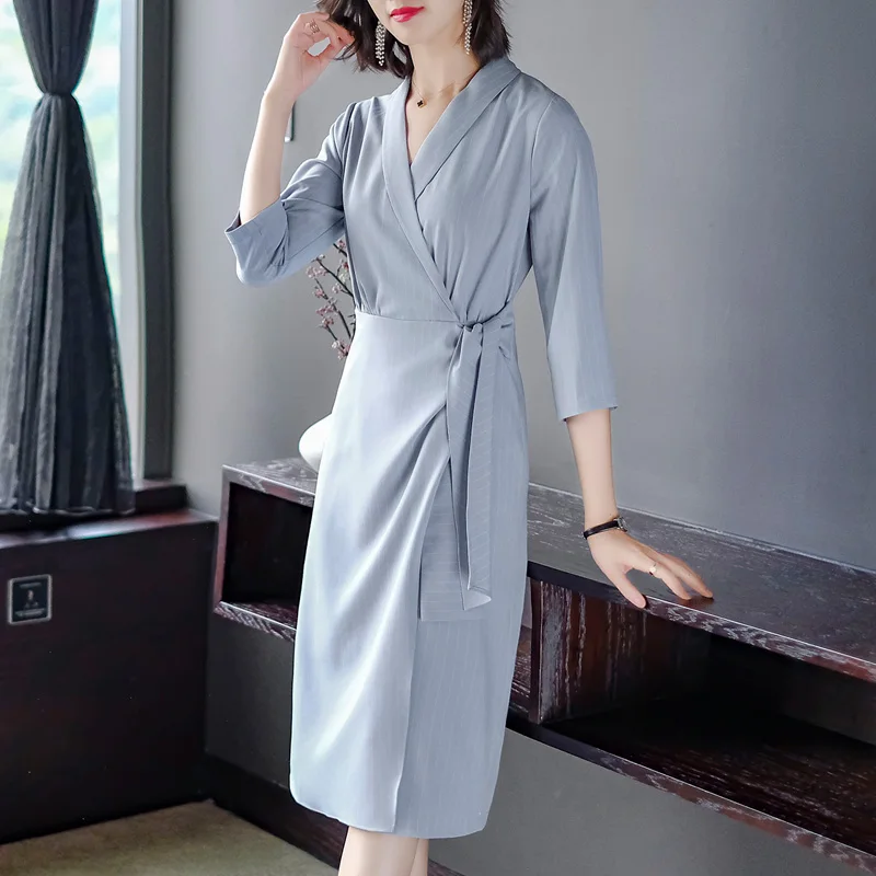 

2019 New Autumn Women dress Slim Collect Waist Sexy Long In Dresses Pink Blue 3058