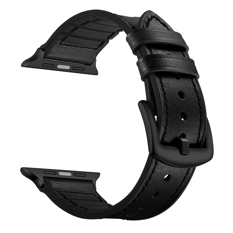 F Для Apple Watch ремешок 44 мм 40 мм 38 мм 42 мм устойчивый к поту из натуральной кожи и резины Гибридный ремешок для iWatch серии 5/4/3/2/1 - Цвет ремешка: F