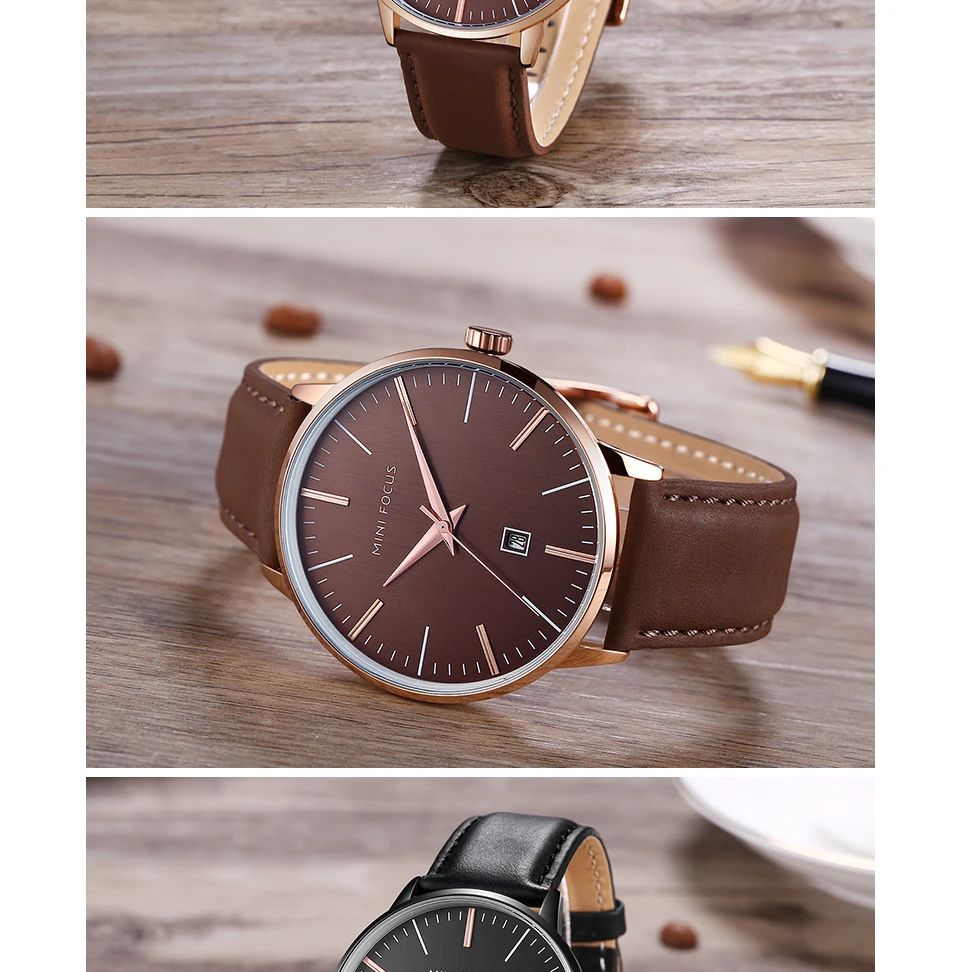 Мини-фокус модные Reloj кожаные кварцевые часы повседневные мужские s ...