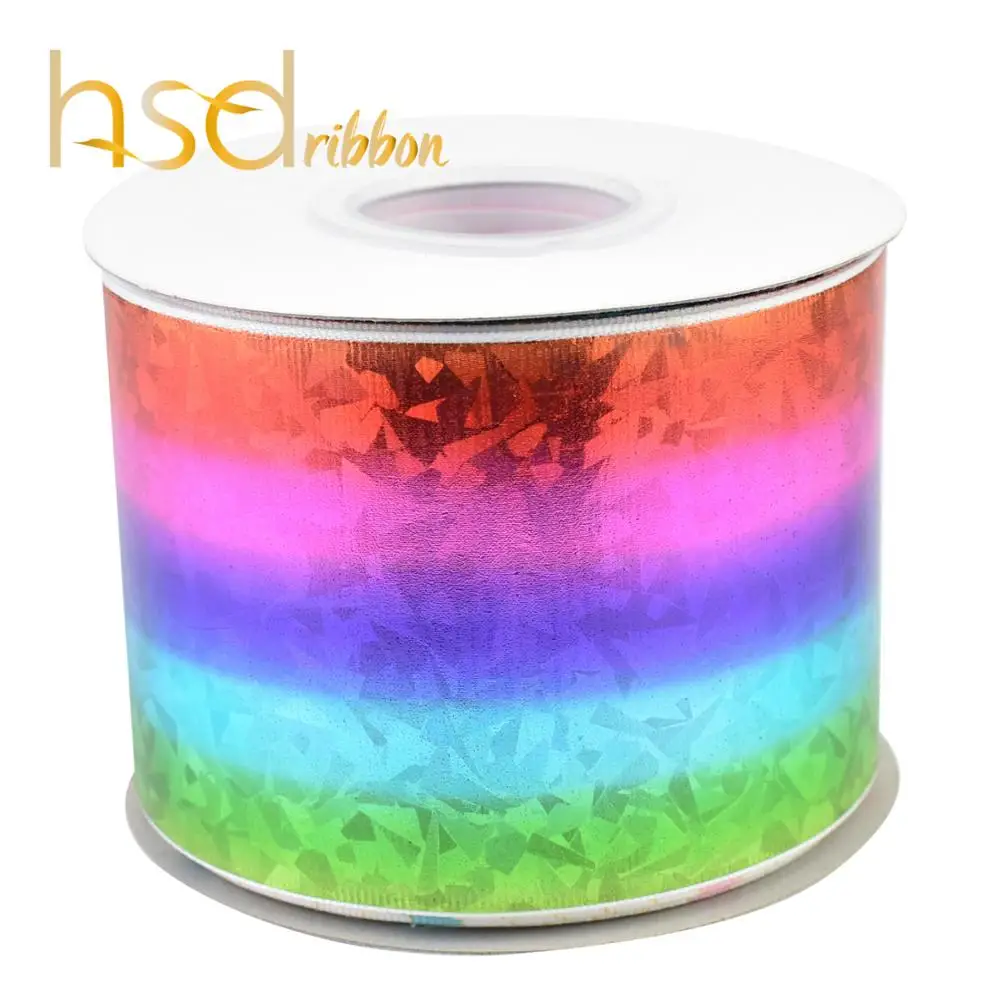 

HSDRibbon 75mm 3inch Rainbow Glass foil grosgrain ribbon