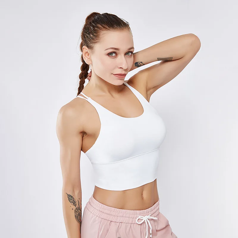 Solid Color Sports Vest Female Quick-drying Breathable Shockproof Cross Beauty Back Sports Bra Nude Yoga Clothes