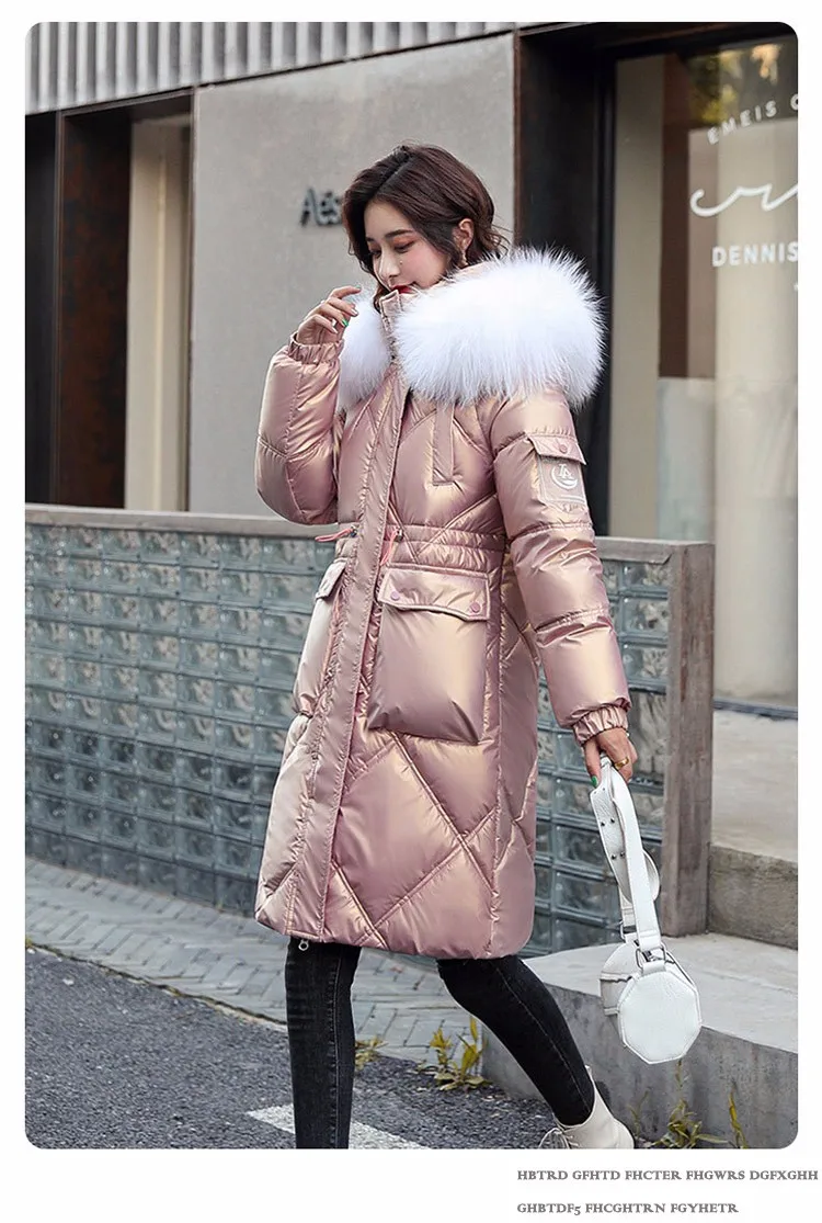 womens parka coat Yzeqi  2021 Fashion Winter Jacket Down Parkas Women Fashion Hooded Fur Collar Cotton Padded Jackets Thick Warm Glossy Long Thick maxi puffer coat