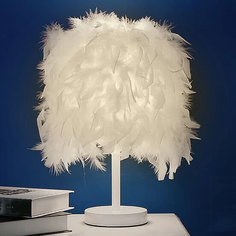 New-Creative Feather Lamp E27 Table Lamp for Baby Kids Children Bedroom Droplight Lighting Decor EU Plug