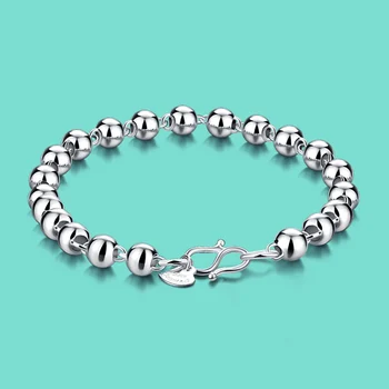 

Chinese style 925 sterling silver bracelet for woman concise style Round bead bracelet more size lady silver body jewelry