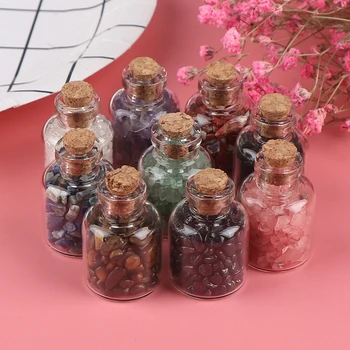 

1pcs Natural Crystal Rock Stone Gravel Wishing Bottles Rough Minerals Specimen Mini Stone Reiki Healing Gift With A Box