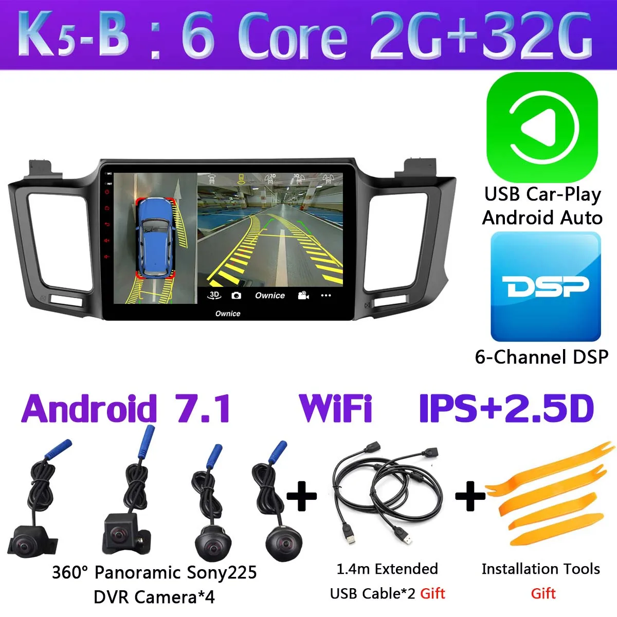 K5-B-CarPlay 360 ° Камера Android 9,0 4G+ 64G DSP CarPlay автомобильный мультимидийный Навигатор Радио плеер для Toyota RAV4 для Toyota Previa RAV 4 2013 - Цвет: K5-B-CarPlay