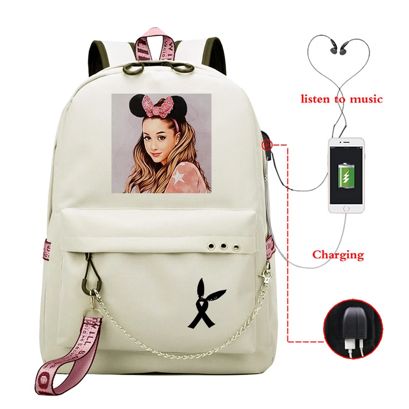 Ariana Grande Thank U, рюкзак через плечо для девочек, Usb кабель, женская школьная сумка, рюкзак для путешествий, Подростковый рюкзак, повседневный рюкзак, Mochila - Цвет: 810-ff-11-19-13