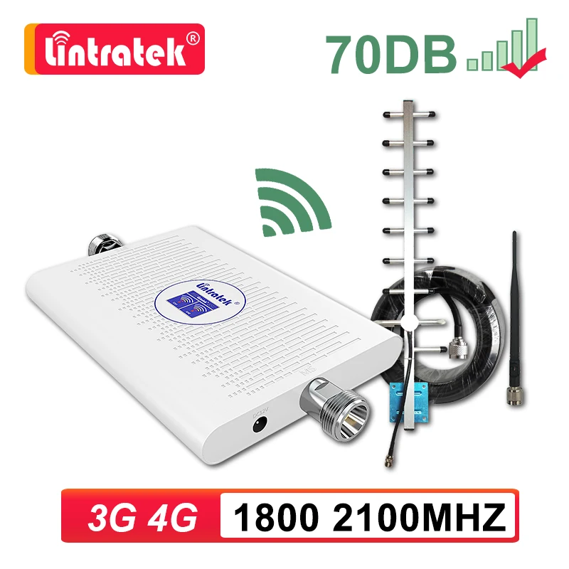 Lintratek 3G 4G 1800 2100 сотовый усилитель UMTS 2100mhz LTE 1800mhz DCS WCDMA сигнала Yagi антенна комплект |