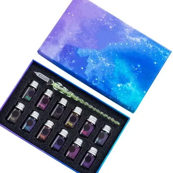 

13pcs Crystal Starry Sky Birthday Gift Writing Drawing School Sign Style Fountain Artisit Glass Dipped Pen Ink Set Art Glitter