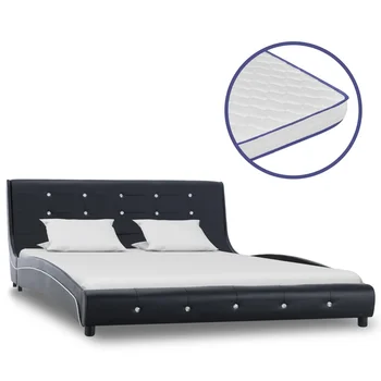 شراءأثاث غرفة نوم سرير مع فراش فوم الذاكرة الأسود الاصطناعية الجلود Canape 150X190 سرير مزدوج الكبار الملكة Bedframe