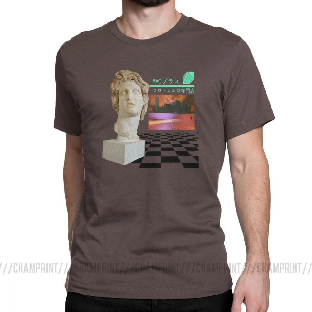 Эстетика vaporwave мужские футболки Vapor Wave цветочный шопп Макинтош плюс мода хлопок футболки с круглым вырезом футболки подарок Топы - Цвет: Коричневый