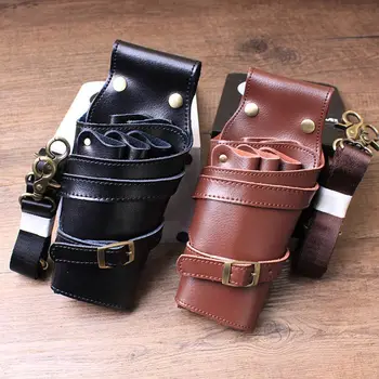 

Portable PU Leather Barber Scissors Bag Comb Clip Brush Storage Pockets Hairdresser Organizer for Salon Hair Stylist Barber