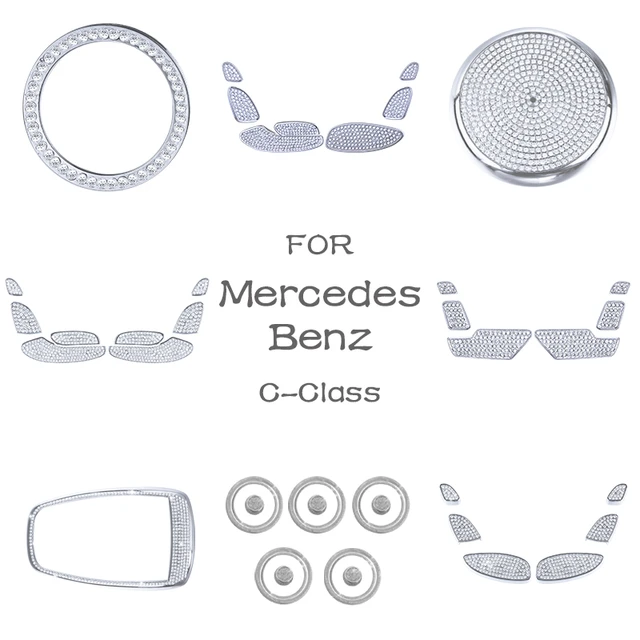 Pour Mercedes Benz Accessoires Classe C W204 W205 AMG Autocollant Bling  Pièces Intérieures Décorations Garniture Refit Cristal Brillant Argent