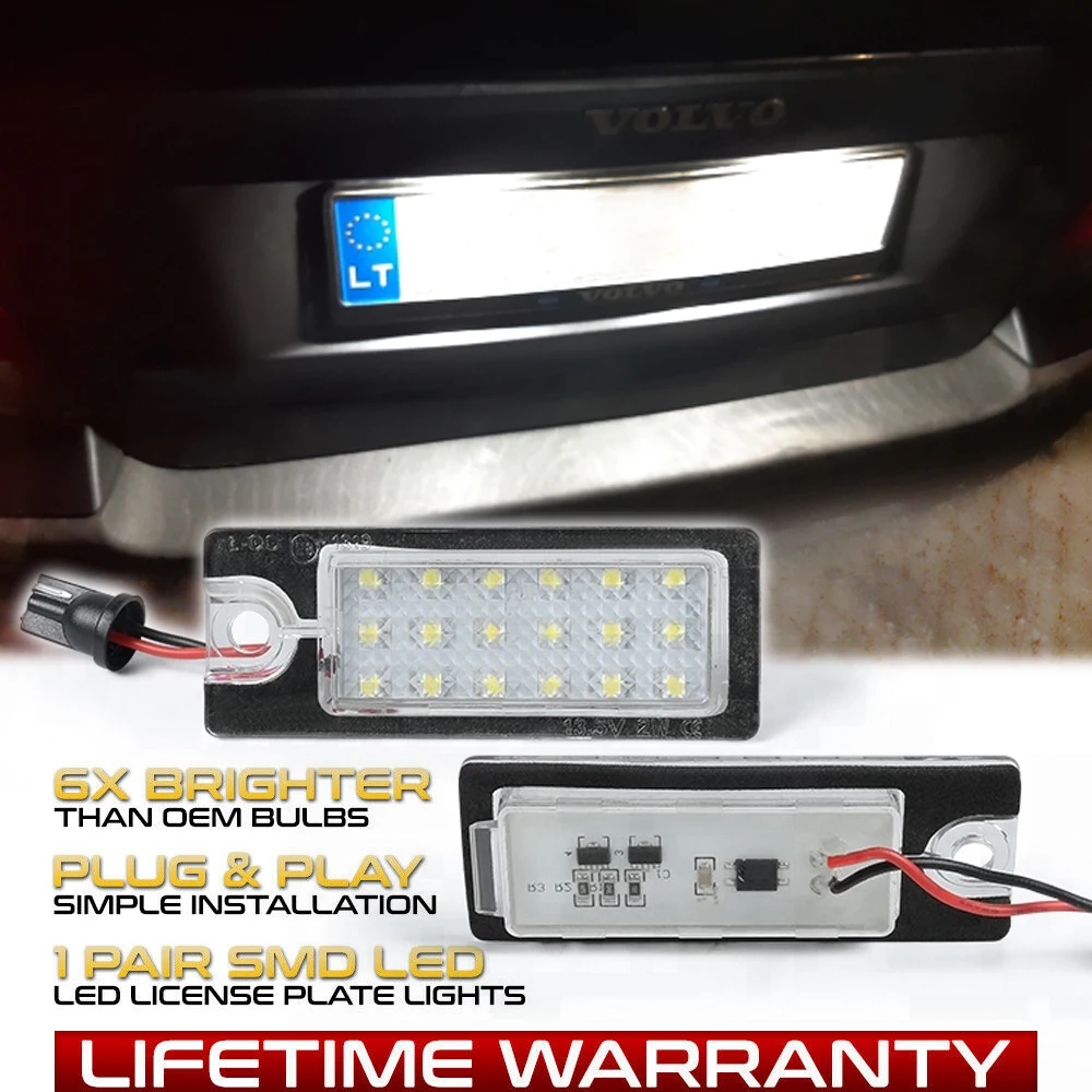 

2pcs/lot 12V Car LED Number License Plate Light 18 SMD Super White Lamp for Volvo V70 I XC70 I S60 S80 XC90 For VW Tiguan