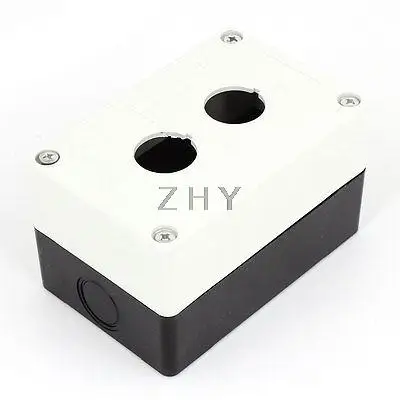

Black White Dual Buttons Pushbutton Switch Control Station Box w 6Pcs Screws