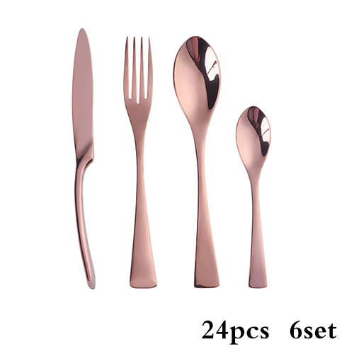 24PCS 6 Sets 4 шт./компл. Нержавеющая сталь розовые золотые столовые приборы комплект ресторанная столовая посуда Кухня набор серебряных приборов ужин Ножи, вилок и ложек - Цвет: 24PCS 6 Sets