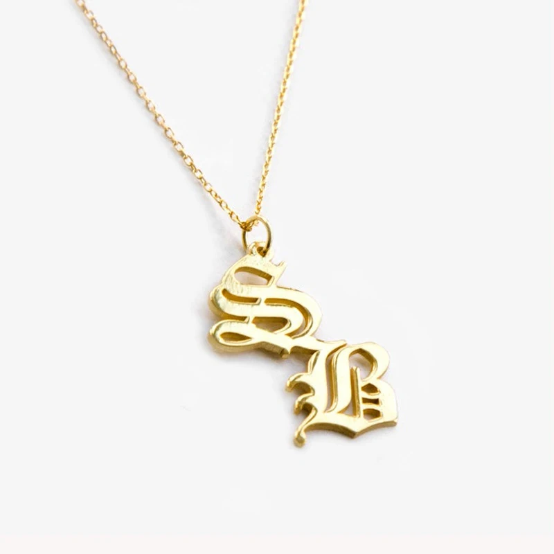 

Custom Old English Double Letters Necklace Silver Gold Chain Stainless Steel Customized Double Initial Necklace Gift For Women